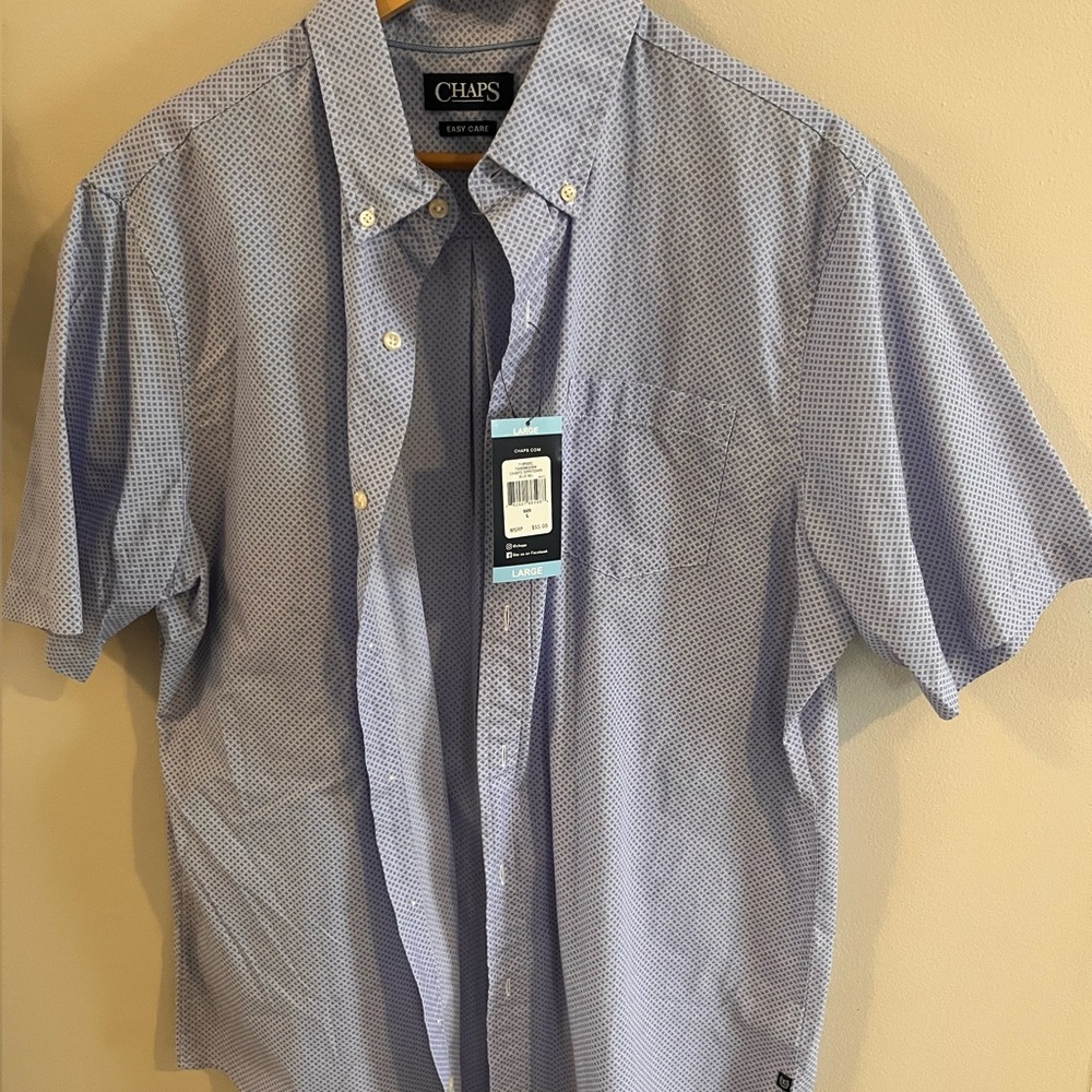 Chaps Men's Light Blue Patterned Button Down Shirt